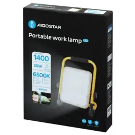 Aigostar Wiederaufladbare LED-Arbeitsleuchte IP65 – 50 W, 1400 Lumen – 6500 K Tageslichtweiß – Bis zu 12 Stunden Betriebszeit