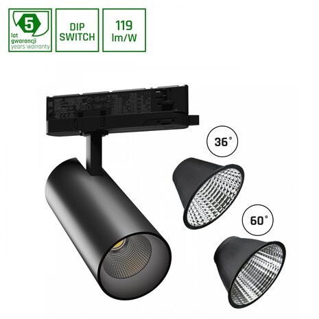 Spectrum 3-Phasen LED Strahler Andromeda – 25–27W Multi-Lumen-Schalter – 4000K Neutralweiß – Schwarz – 170×74 mm Spectrum 3-Phasen LED Strahler Andromeda – 25–27W Multi-Lumen-Schalter – 4000K Neutralweiß – Schwarz – 170×74 mm