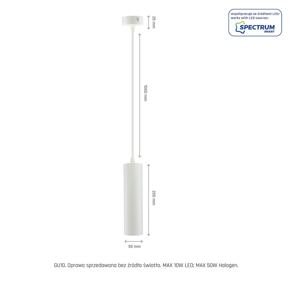 Spectrum LED Hängeleuchte Madara Mini II GU10 - GU10 Fassung - 1m verstellbares Kabel - Weiß Spectrum LED Hängeleuchte Madara Mini II GU10 - GU10 Fassung - 1m verstellbares Kabel - Weiß