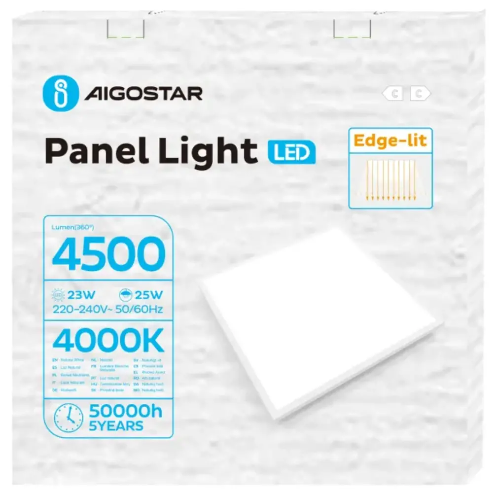 Aigostar LED-Leuchten LED-Panel 60x60cm - 25W 4500lm - 4000K 840 - Flimmerfrei - UGR<19