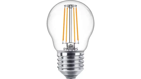 Philips | Offizieller Philips-Vertriebspartner LED Filament Lampe Klar – G45 Kugellampe – E27 Fassung – 4,7W 470lm – 827 Extra Warmweiß | Ersetzt 40W Fadenleuchte Glühbirne