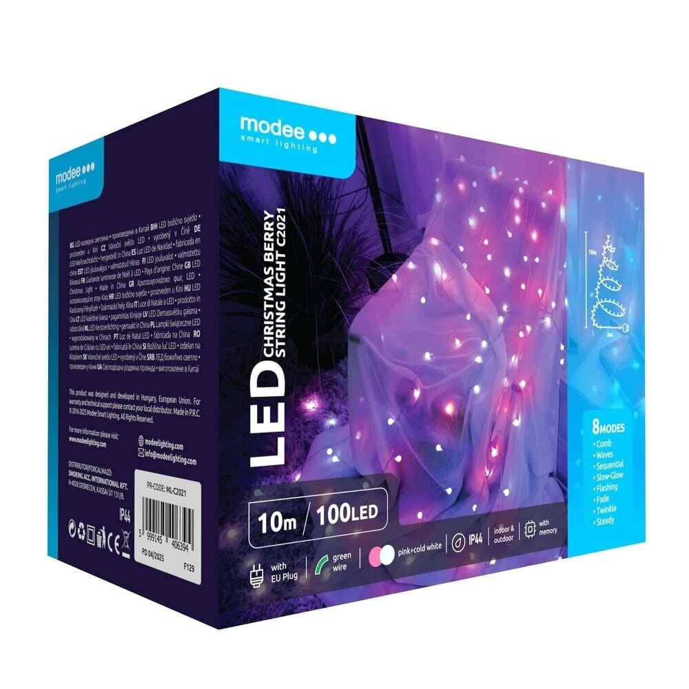 Modee Lighting Rosa & Kaltweiße Weihnachtsbeleuchtung - 10 Meter - 100 LEDs