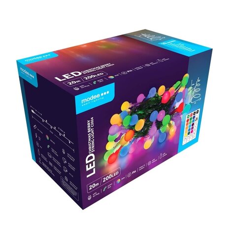 Modee Lighting RGB Weihnachtsbeleuchtung - 20 Meter - 200 LEDs - Inkl. Fernbedienung