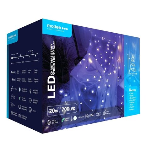 Modee Lighting Weihnachtsbeleuchtung kaltweiß - 20 Meter - 200 LEDs - IP44