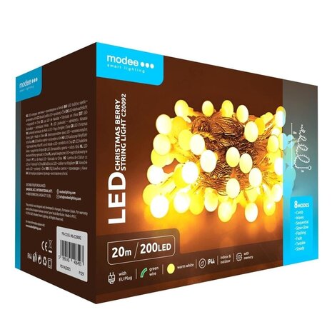 Modee Lighting Warmweiße Weihnachtsbeleuchtung - 20 Meter - 200 LEDs - IP44