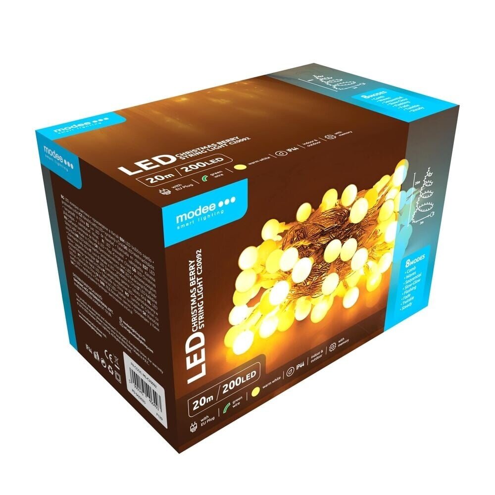 Modee Lighting Warmweiße Weihnachtsbeleuchtung - 20 Meter - 200 LEDs - IP44