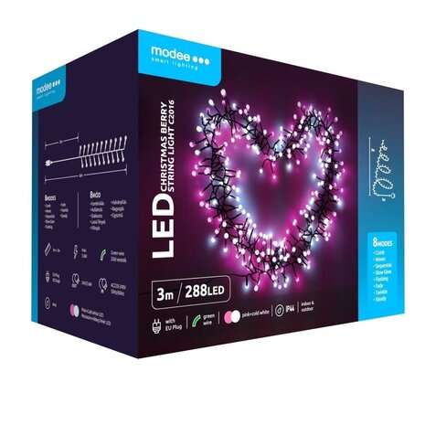 Weihnachtslichterkette Pink & Kaltweiß - 3 Meter - 288 LEDs