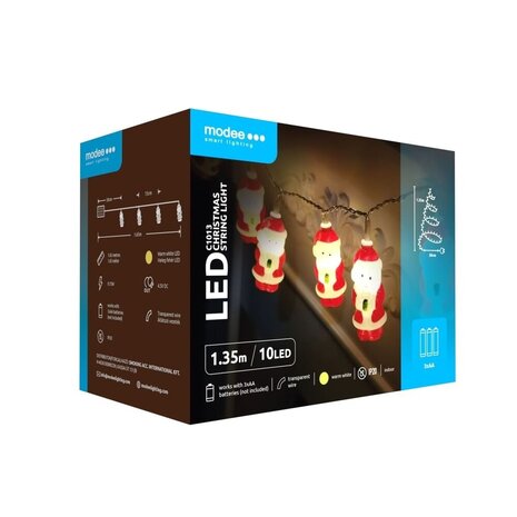 Modee Lighting LED Weihnachtsgirlande - 10 LEDs - 1,35 Meter - 15 cm - Warmweiß - Batteriebetrieben