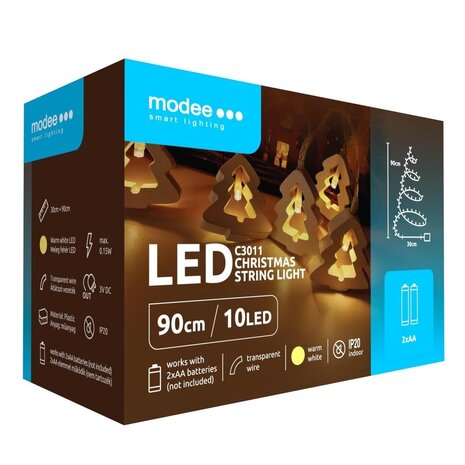 Weihnachtslichterkette mit weißen Weihnachtsbäumen - 1,2 Meter - 10 LEDs - Batteriebetrieben