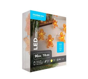 Modee Lighting Weihnachtslichterkette mit Lebkuchenmännern - 1,2 Meter - 10 LEDs - Batteriebetrieben