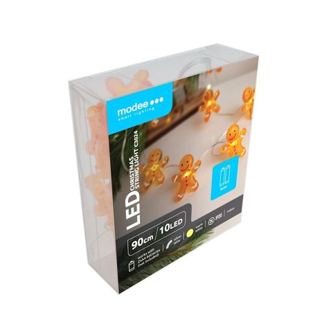 Modee Lighting Weihnachtslichterkette mit Lebkuchenmännern - 1,2 Meter - 10 LEDs - Batteriebetrieben