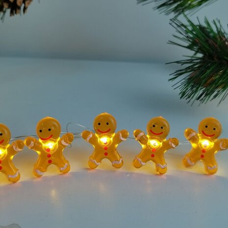 Modee Lighting Weihnachtslichterkette mit Lebkuchenmännern - 1,2 Meter - 10 LEDs - Batteriebetrieben
