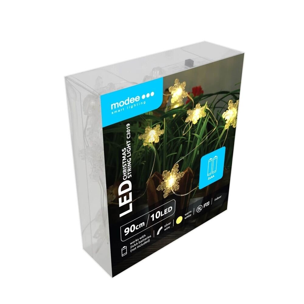Modee Lighting Weihnachtslichterkette mit Schneeflocken - 1,2 Meter - 10 LEDs - Batteriebetrieben