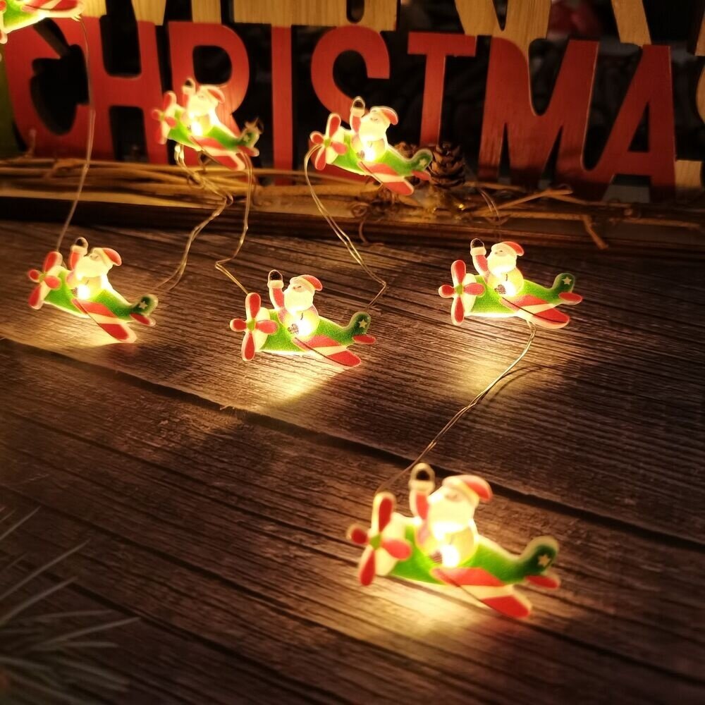 Weihnachtslichterkette mit Weihnachtsmännern - 1,2 Meter - 10 LEDs - Batteriebetrieben