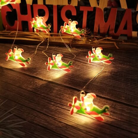 Weihnachtslichterkette mit Weihnachtsmännern - 1,2 Meter - 10 LEDs - Batteriebetrieben