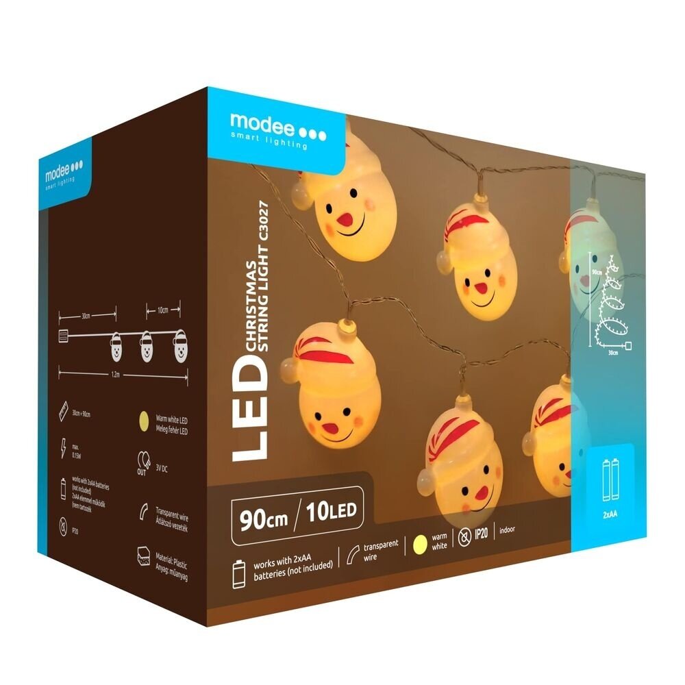 Modee Lighting Weihnachtslichterkette mit Schneemännern Weiß - 1,2 Meter - 10 LEDs - Batteriebetrieben
