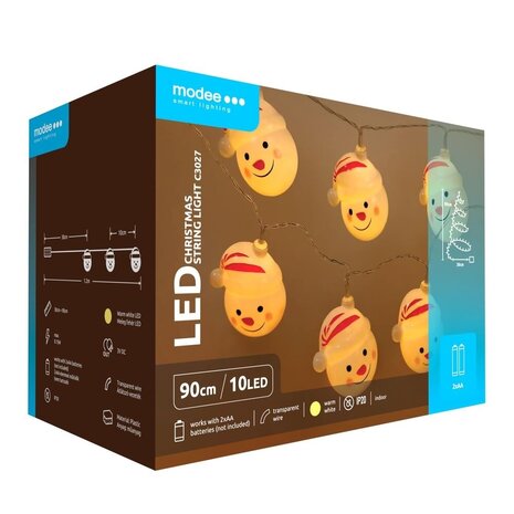 Modee Lighting Weihnachtslichterkette mit Schneemännern Weiß - 1,2 Meter - 10 LEDs - Batteriebetrieben