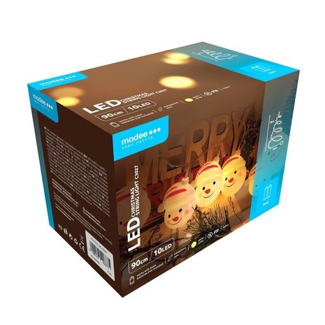 Modee Lighting Weihnachtslichterkette mit Schneemännern Weiß - 1,2 Meter - 10 LEDs - Batteriebetrieben