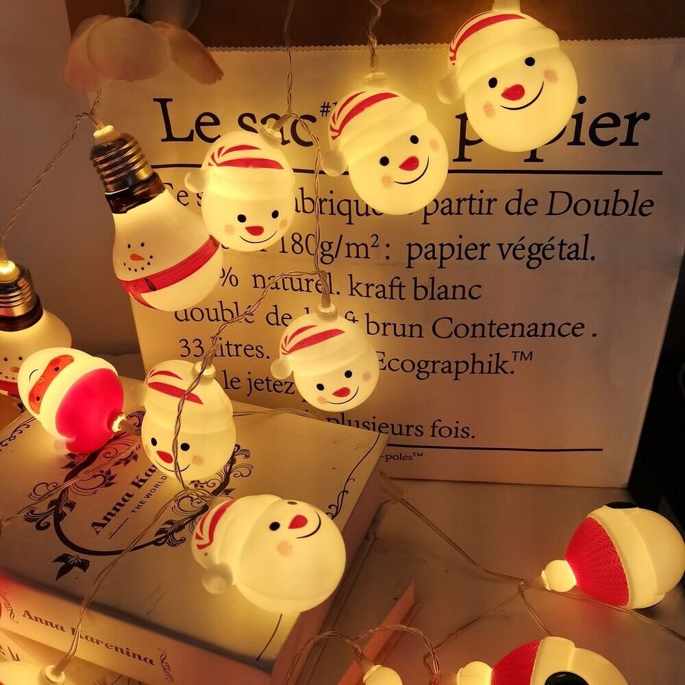 Modee Lighting Weihnachtslichterkette mit Schneemännern Weiß - 1,2 Meter - 10 LEDs - Batteriebetrieben