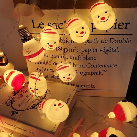 Modee Lighting Weihnachtslichterkette mit Schneemännern Weiß - 1,2 Meter - 10 LEDs - Batteriebetrieben