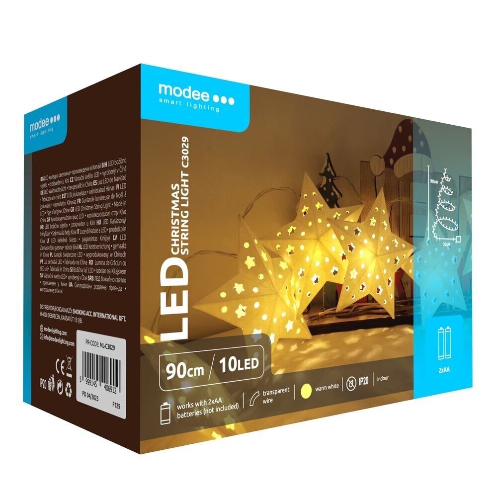 Modee Lighting Weihnachtslichterkette mit Sternen - 1,2 Meter - 10 LEDs - Batteriebetrieben