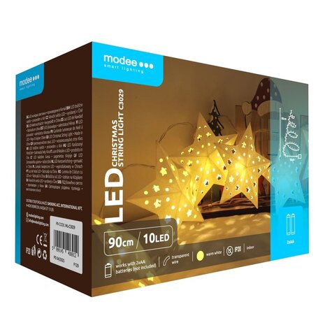 Modee Lighting Weihnachtslichterkette mit Sternen - 1,2 Meter - 10 LEDs - Batteriebetrieben