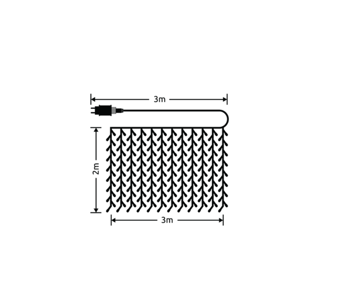 Modee Lighting LED-Weihnachtsdekoration fürs Fenster - 192 LEDs - 3 x 2 Meter - Warmweiß - Mit Adapter