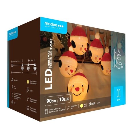 Modee Lighting Weihnachtslichterkette Schneemann - 1,2 Meter - 10 LEDs - Batteriebetrieben