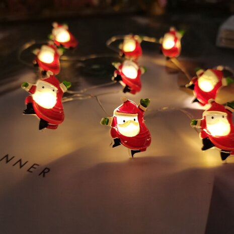 Modee Lighting Weihnachtslichterkette mit Weihnachtsmännern - 1,2 Meter - 10 LEDs - Batteriebetrieben