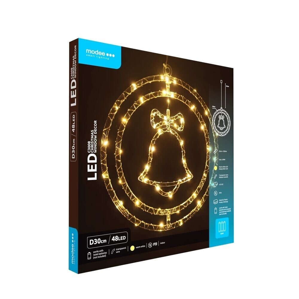 Modee Lighting LED-Weihnachtskranzglocke - Ø30cm - 48 LEDs - Warmweiß - Batteriebetrieben