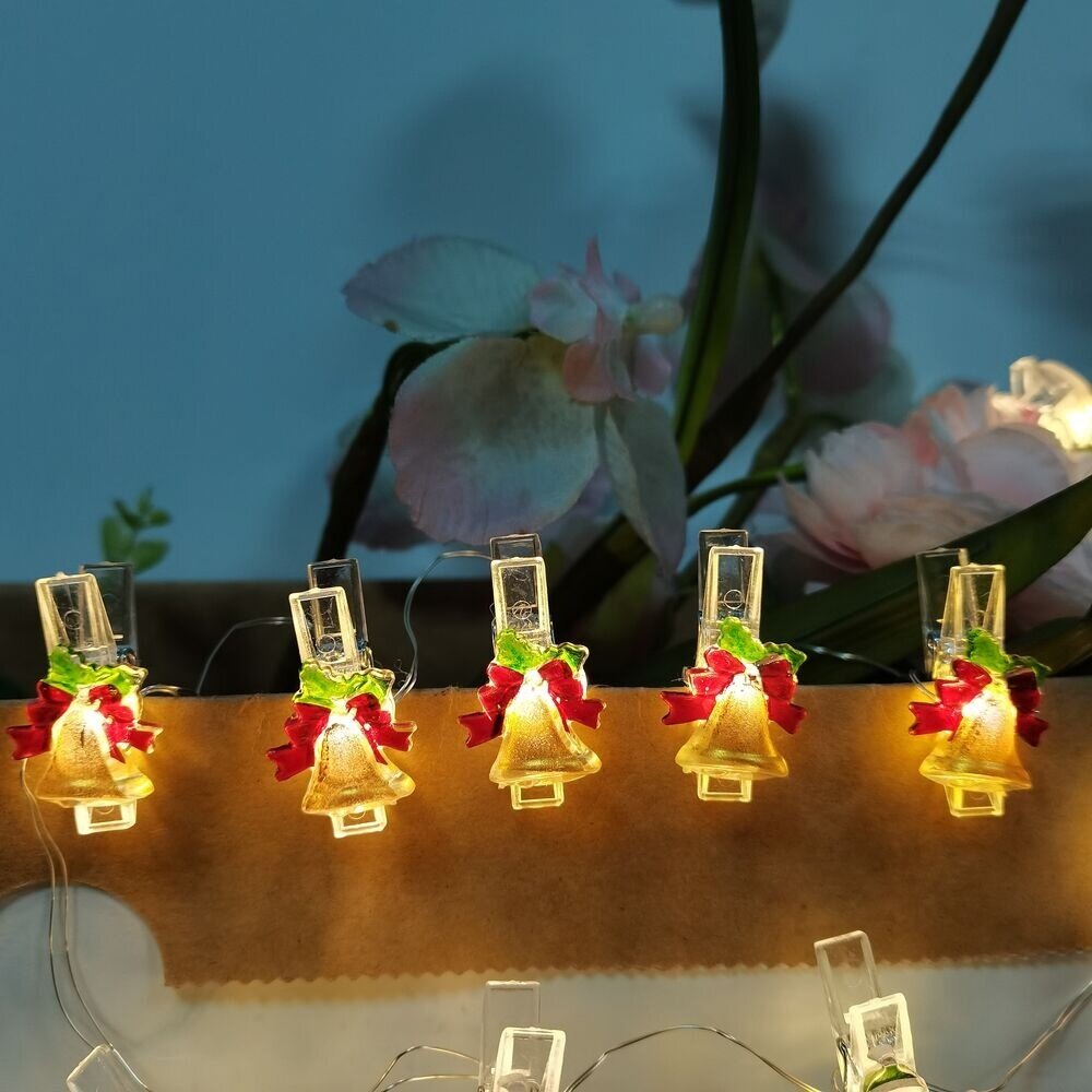 Weihnachtsglöckchen-Lichterkette mit LED-Clips - 1,2 Meter - 10 LEDs - Warmweiß