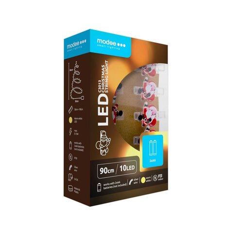 Modee Lighting Weihnachtsmann-Lichterkette mit LED-Clips - 1,2 Meter - 10 LEDs - Warmweiß