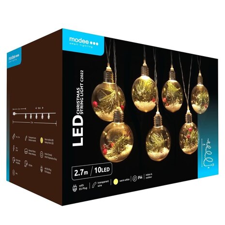 Modee Lighting Weihnachtslichterkette mit Glühbirnen - 3 Meter - 10 LEDs - Warmweiß