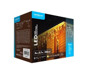 Modee Lighting LED Eiszapfenlicht mit Adapter - erweiterbar - 200 LEDs - 4 Meter - Höhe 70 cm - warmweiß