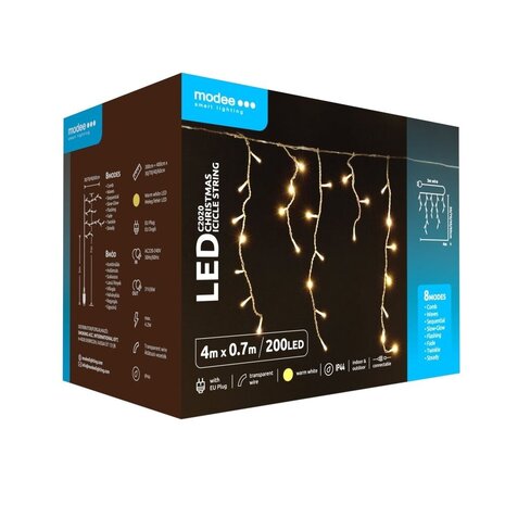 LED Eiszapfenlicht mit Adapter - erweiterbar - 200 LEDs - 4 Meter - Höhe 70 cm - warmweiß LED Eiszapfenlicht mit Adapter - erweiterbar - 200 LEDs - 4 Meter - Höhe 70 cm - warmweiß