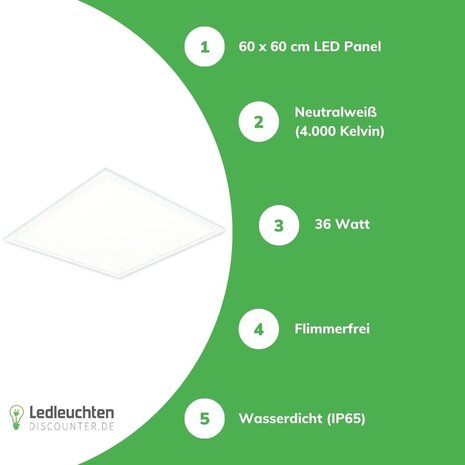 LCB LED-Beleuchtung Innovatives Design, hochwertige Technik & schnelle Lieferung! LED Panel  IP65 Backlit 62x62cm - 4000K 830 - 36W 4320Lm - URG19 Prisma - 5 Jahr Garantie