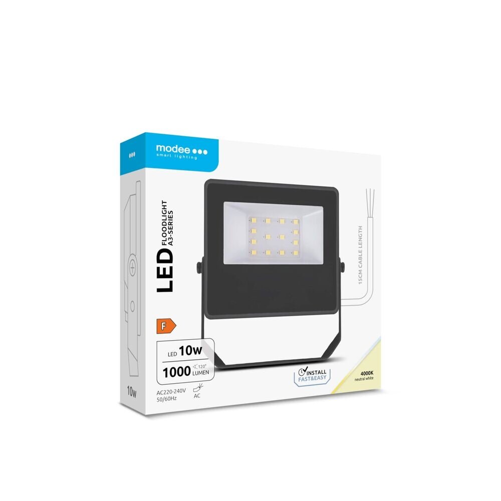Modee Lighting LED Fluter 10W 4000K Neutralweiß IP65 – Außenbeleuchtung  | inkl. 30 cm Netzkabel
