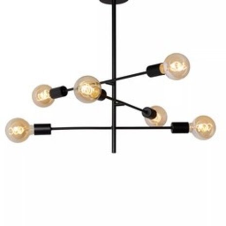 Lucide LED-Beleuchtung  Lester Deckenleuchte Schwarz | 6x E27 | Verstellbar | Vintage-Stil