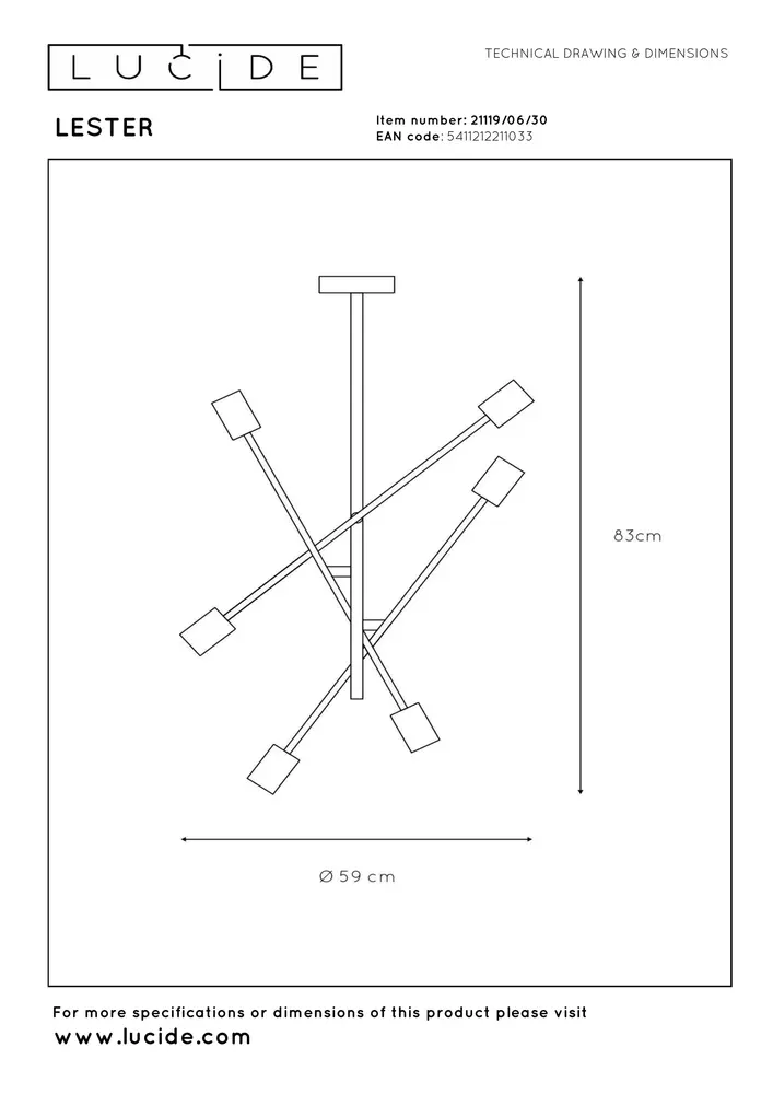 Lucide Beleuchtung: Stilvolle Akzente für ein Modernes Zuhause Lester Deckenleuchte Schwarz | 6x E27 | Verstellbar | Vintage-Stil