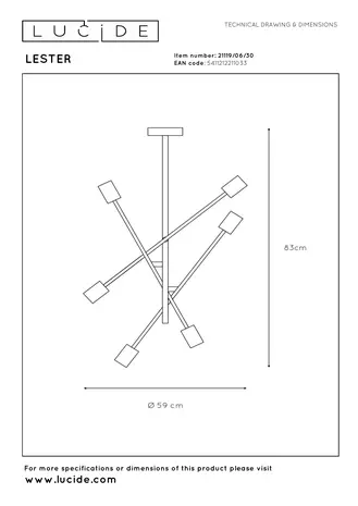 Lucide Beleuchtung: Stilvolle Akzente für ein Modernes Zuhause Lester Deckenleuchte Schwarz | 6x E27 | Verstellbar | Vintage-Stil