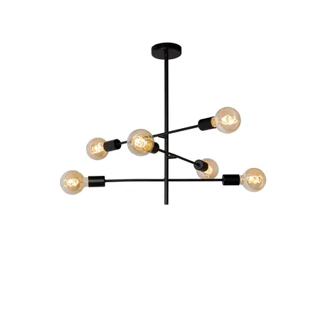 Lucide LED-Beleuchtung  Lester Deckenleuchte Schwarz | 6x E27 | Verstellbar | Vintage-Stil