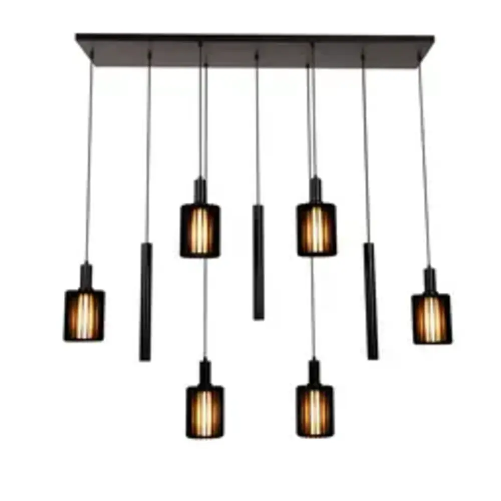 Lucide LED-Beleuchtung  Pendelleuchte – 6×E27 – Rechteckig – Schwarz – Aluminium – Höhenverstellbar – Dimmbar