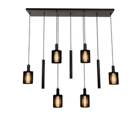 Lucide LED-Beleuchtung  Pendelleuchte – 6×E27 – Rechteckig – Schwarz – Aluminium – Höhenverstellbar – Dimmbar