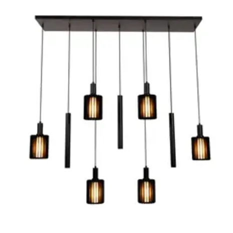 Lucide LED-Beleuchtung  Pendelleuchte – 6×E27 – Rechteckig – Schwarz – Aluminium – Höhenverstellbar – Dimmbar