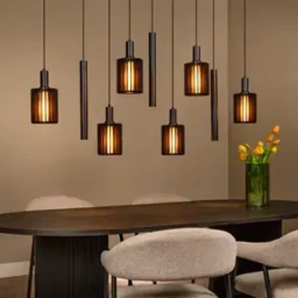 Lucide LED-Beleuchtung  Pendelleuchte – 6×E27 – Rechteckig – Schwarz – Aluminium – Höhenverstellbar – Dimmbar