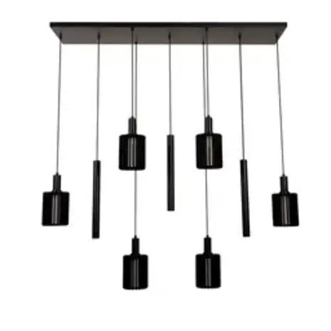Lucide LED-Beleuchtung  Pendelleuchte – 6×E27 – Rechteckig – Schwarz – Aluminium – Höhenverstellbar – Dimmbar