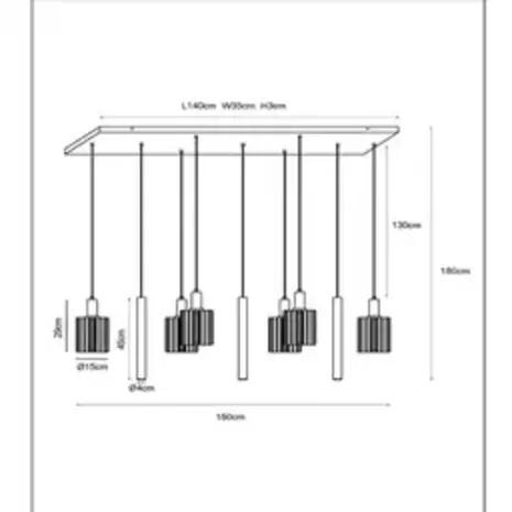 Lucide LED-Beleuchtung  Pendelleuchte – 6×E27 – Rechteckig – Schwarz – Aluminium – Höhenverstellbar – Dimmbar