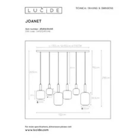 Lucide LED-Beleuchtung  JOANET Pendelleuchte – 6×E27 – Dynamisches Rauchglas – Dimmbar