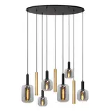 Lucide LED-Beleuchtung  JOANET Pendelleuchte Oval – 9-flammig – Schwarz Gold Messing – Dimmbar