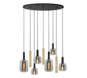 Lucide LED-Beleuchtung  JOANET Pendelleuchte Oval – 9-flammig – Schwarz Gold Messing – Dimmbar